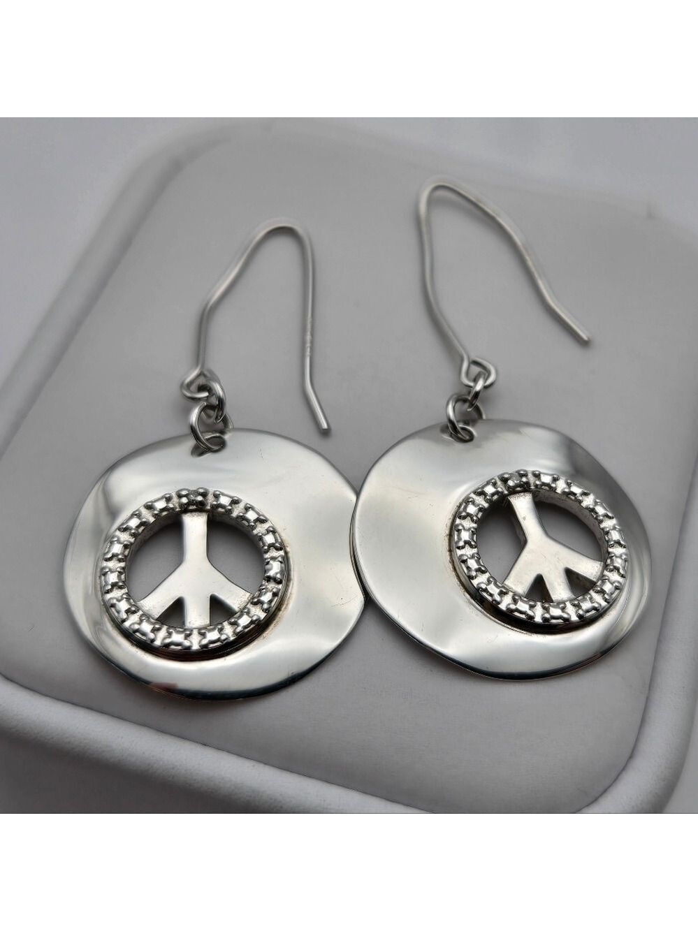 Peace Symbol Earrings Sterling Silver Dandle Round